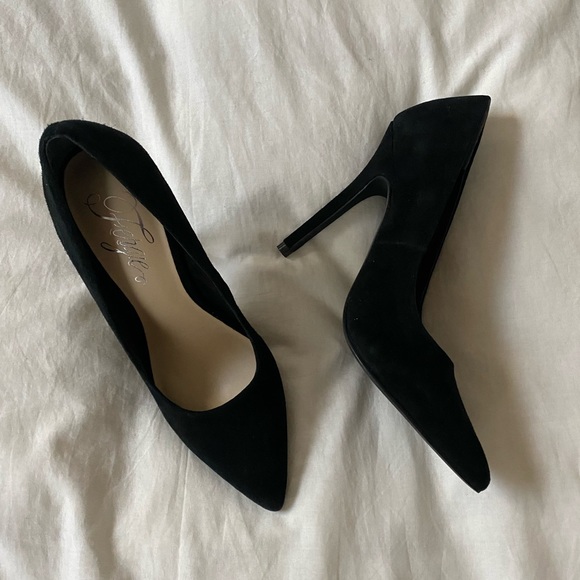 Fergie Alexi Black Suede Leather Heels Pumps US 7.5M UK 5.5 EUR 37.5 CM 24.5 EUC